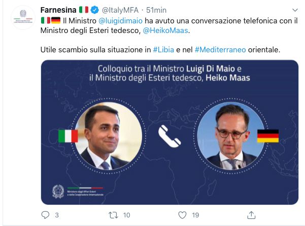 colloquio telefonico tra il ministro di maio e il ministro degli esteri tedesco maas