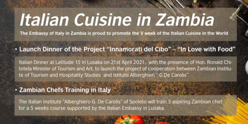Zambia, al via progetto per promuovere la cucina italiana