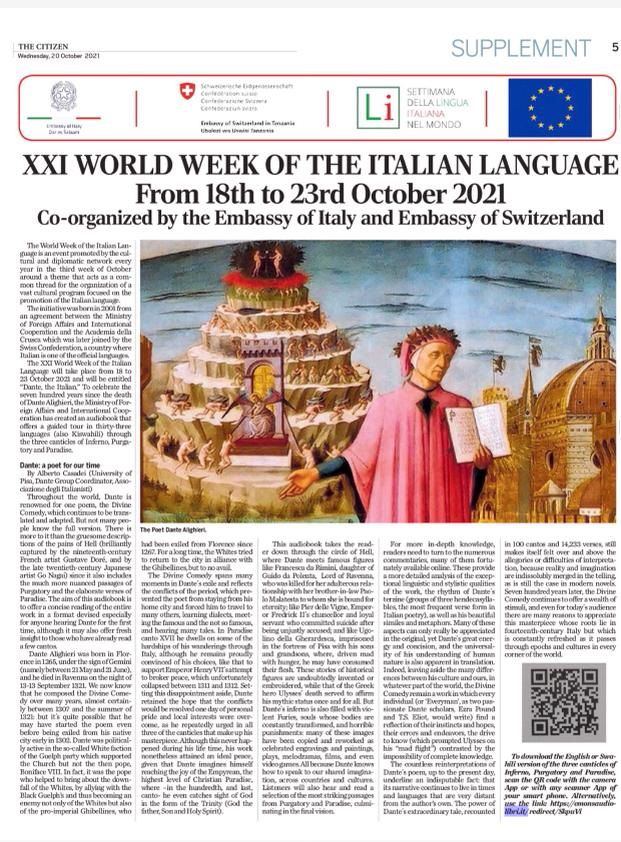 Tanzania, translations of the Divine Comedy in the local press – Ministero  degli Affari Esteri e della Cooperazione Internazionale