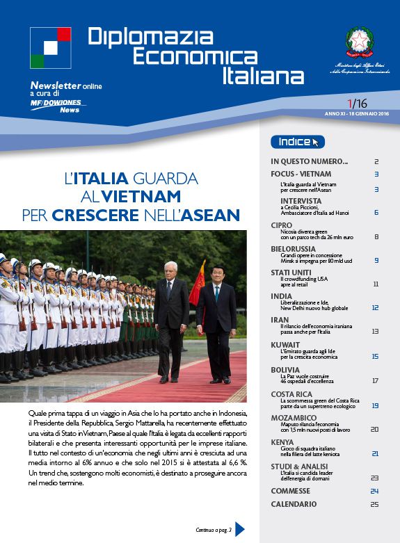 MF Dow Jones News – DG Promozione Sistema Paese numero 1 – 01/2016-L’Italia guarda al Vietnam per crescere nell’Asean