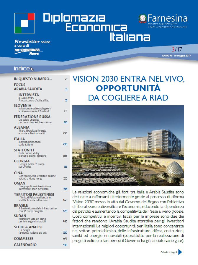 MF Dow Jones News – DG Promozione Sistema Paese numero 3 – 05/2017-Vision 2030 entra nel vivo, opportunità da cogliere a Riad