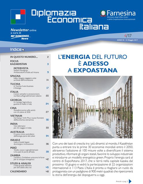 MF Dow Jones News – DG Promozione Sistema Paese numero 4 – 05/2017-L’Energia del futuro è adesso A ExpoAstana