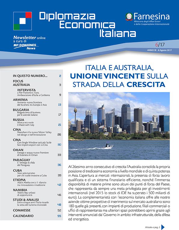 MF Dow Jones News – DG Promozione Sistema Paese numero 6 – 08/2017-Italia e Australia, unione vincente sulla strada della crescita