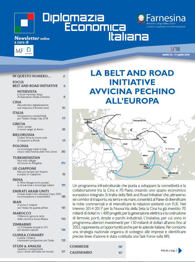 MF Dow Jones News – DG Promozione Sistema Paese numero 3 – 2018-La Belt and Road Initative avvicina Pechino all’Europa