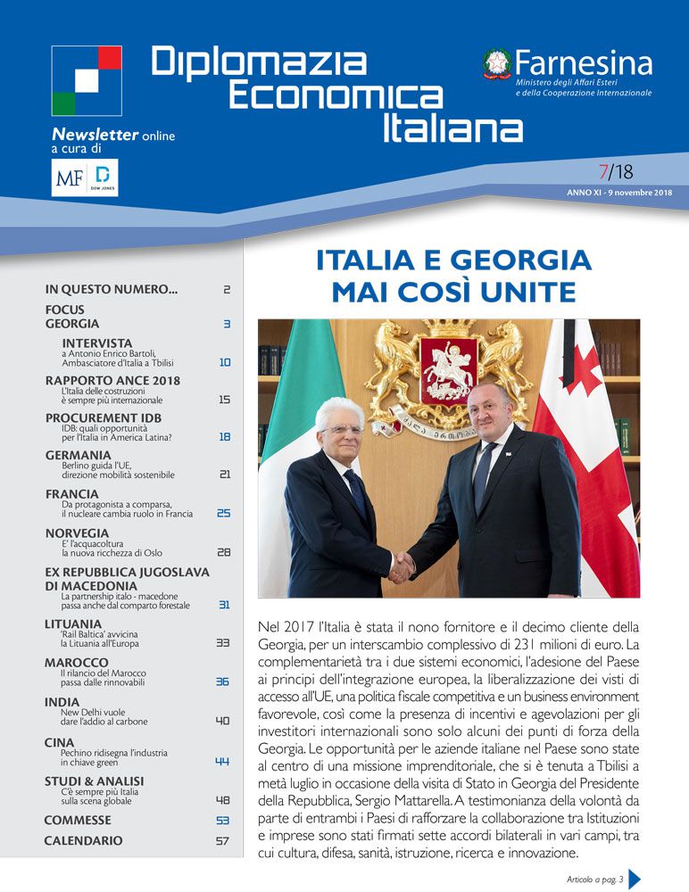 MF Dow Jones News – DG Promozione Sistema Paese numero 7 – 2018-Italia e Georgia mai così unite