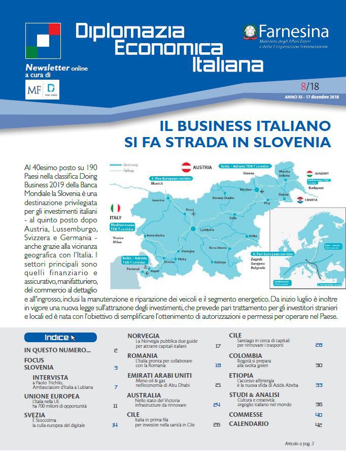 MF Dow Jones News – DG Promozione Sistema Paese numero 8 – 2018-Il Business italiano si fa strada in Slovenia