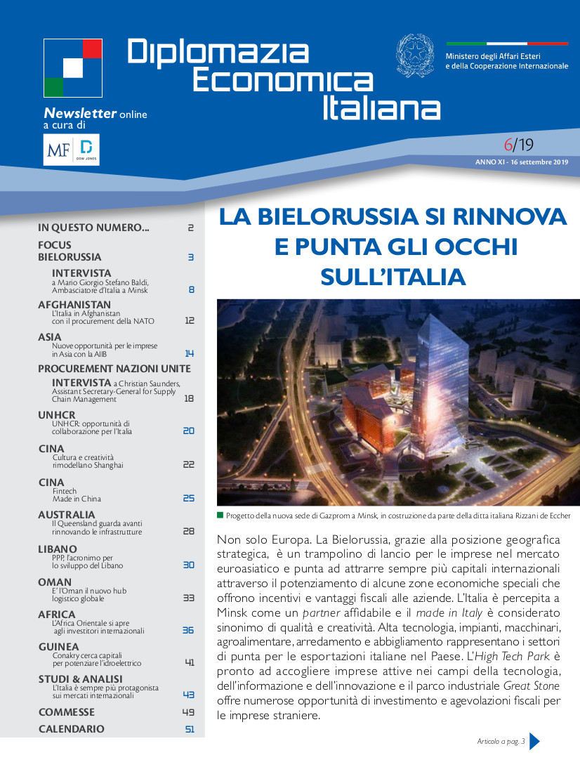 MF Dow Jones News – DG Promozione Sistema Paese numero 6 – 2019-La Bielorussia si rinnova e punta gli occhi sull’Italia