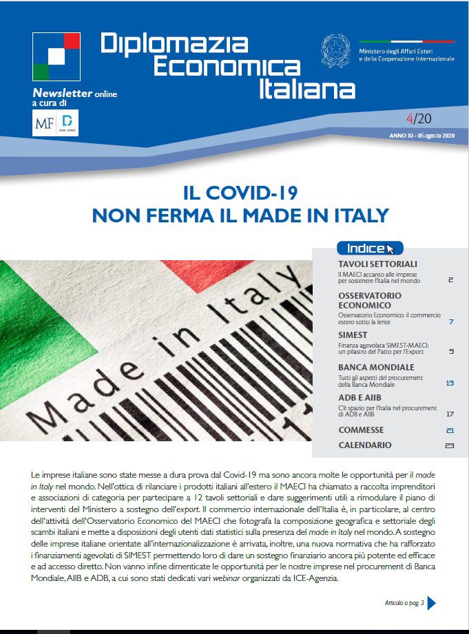 MF Dow Jones News – DG Promozione Sistema Paese numero 4 – 2020-Il COVID-19 non ferma il Made in Italy