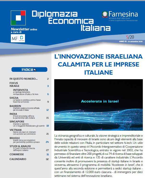 MF Dow Jones News – DG Promozione Sistema Paese numero 5 – 2020-L’innovazione israeliana calamita per le imprese italiane