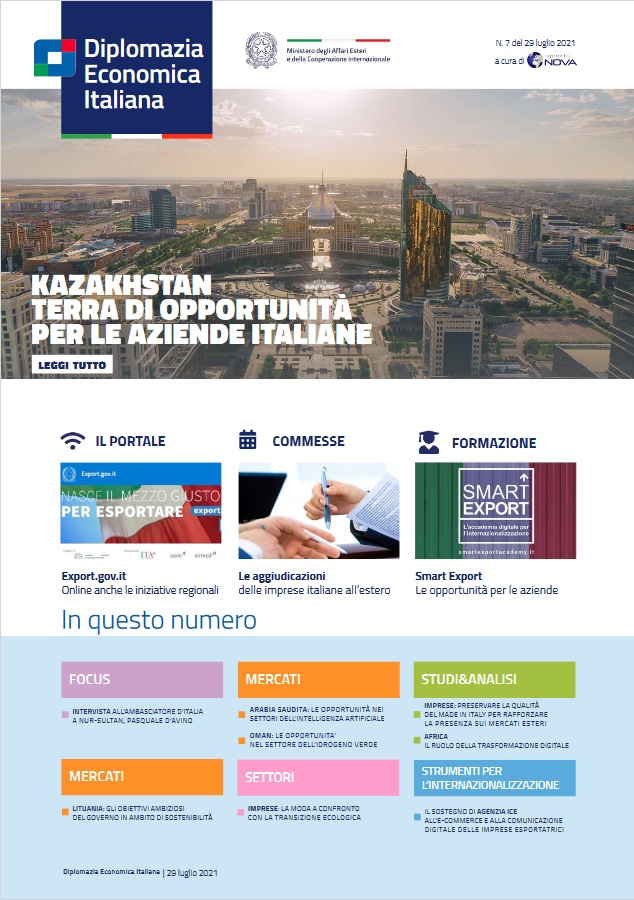 Agenzia Nova – DG Promozione Sistema Paese numero 7 – 2021-Kazakhstan terra di opportunità per le aziende italiane