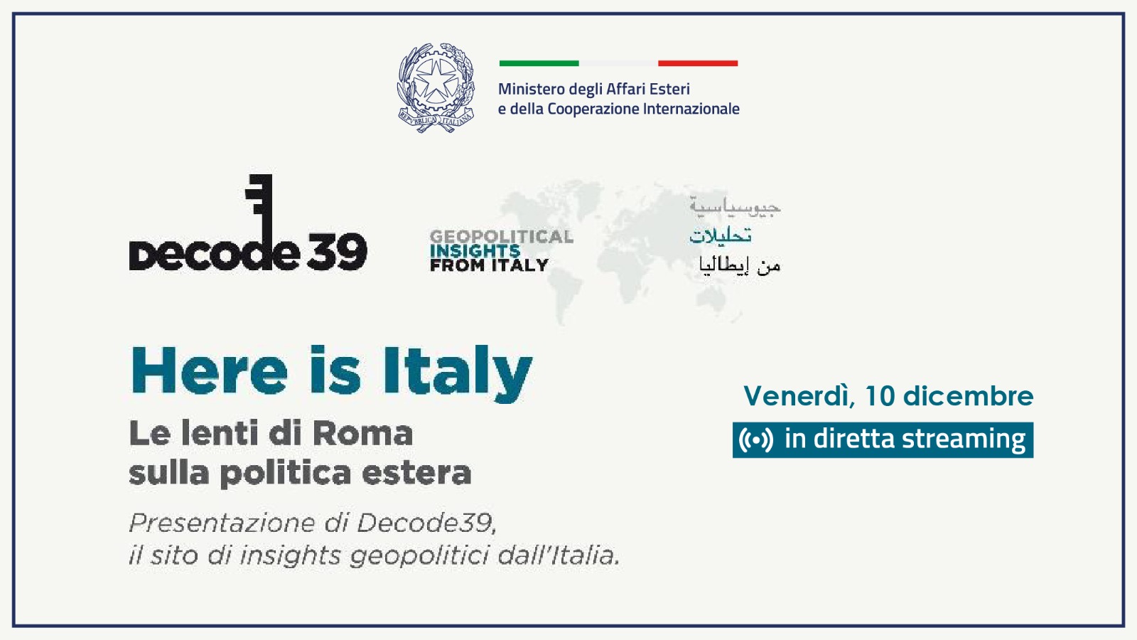 Intervento del Ministro Luigi Di Maio alla presentazione del portale di geopolitica Decode39