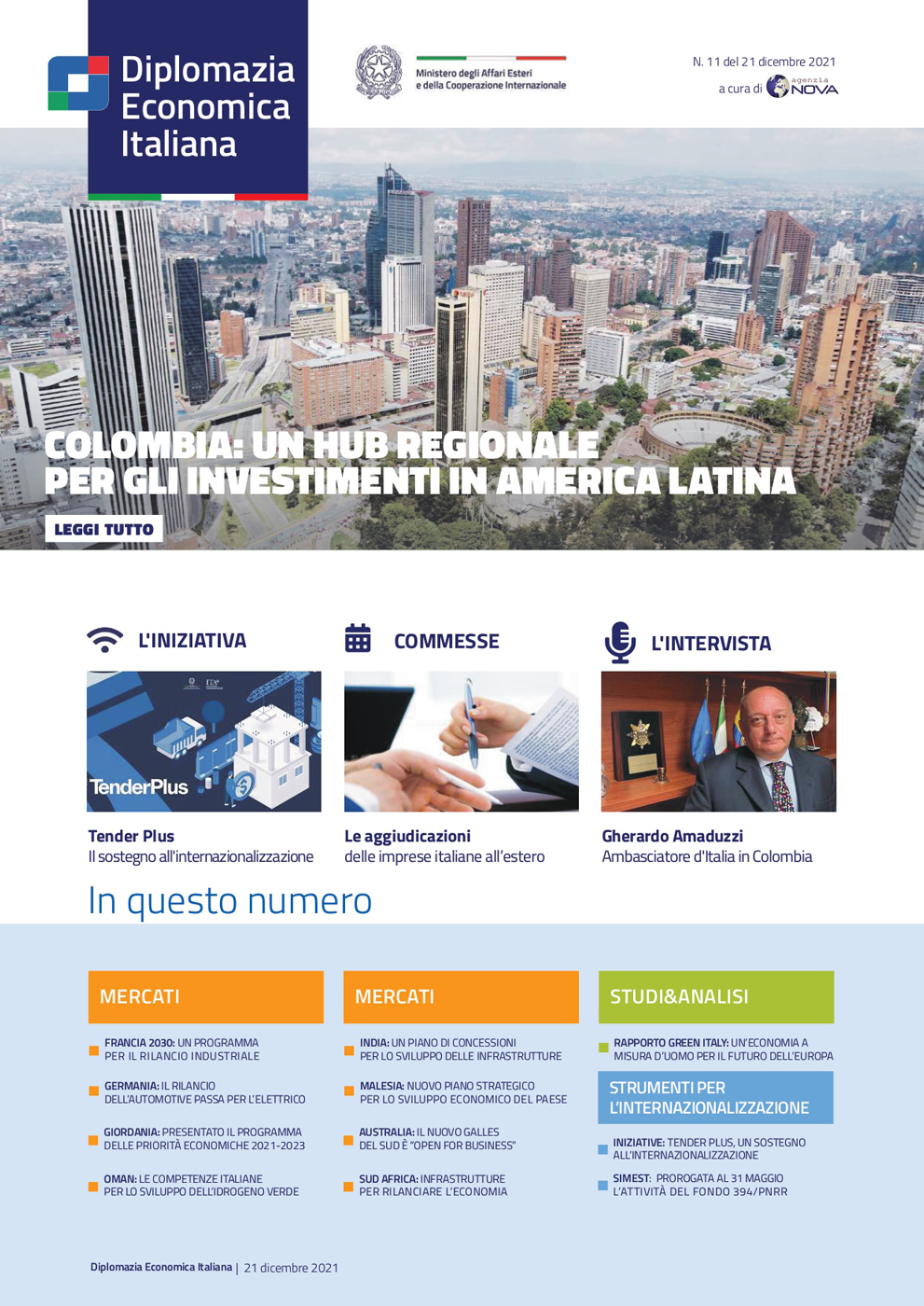 Agenzia Nova – DG Promozione Sistema Paese numero 11 – Colombia: Un Hub regionale per gli investimenti in America Latina