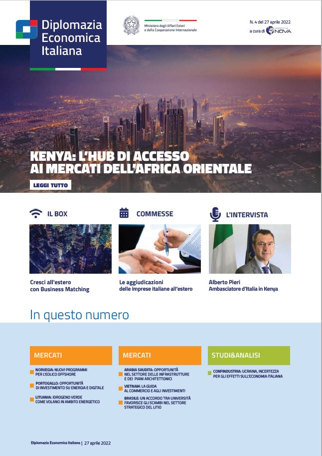 Agenzia Nova – DG Promozione Sistema Paese numero 04-2022 – Kenya: l’hub di accesso ai mercati dell’Africa orientale