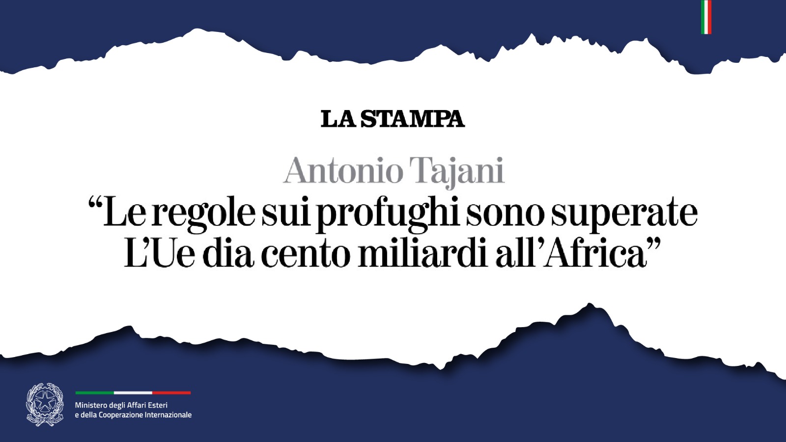 Antonio Tajani Le regole sui profughi sono superate L’Ue dia cento miliardi all’Africa