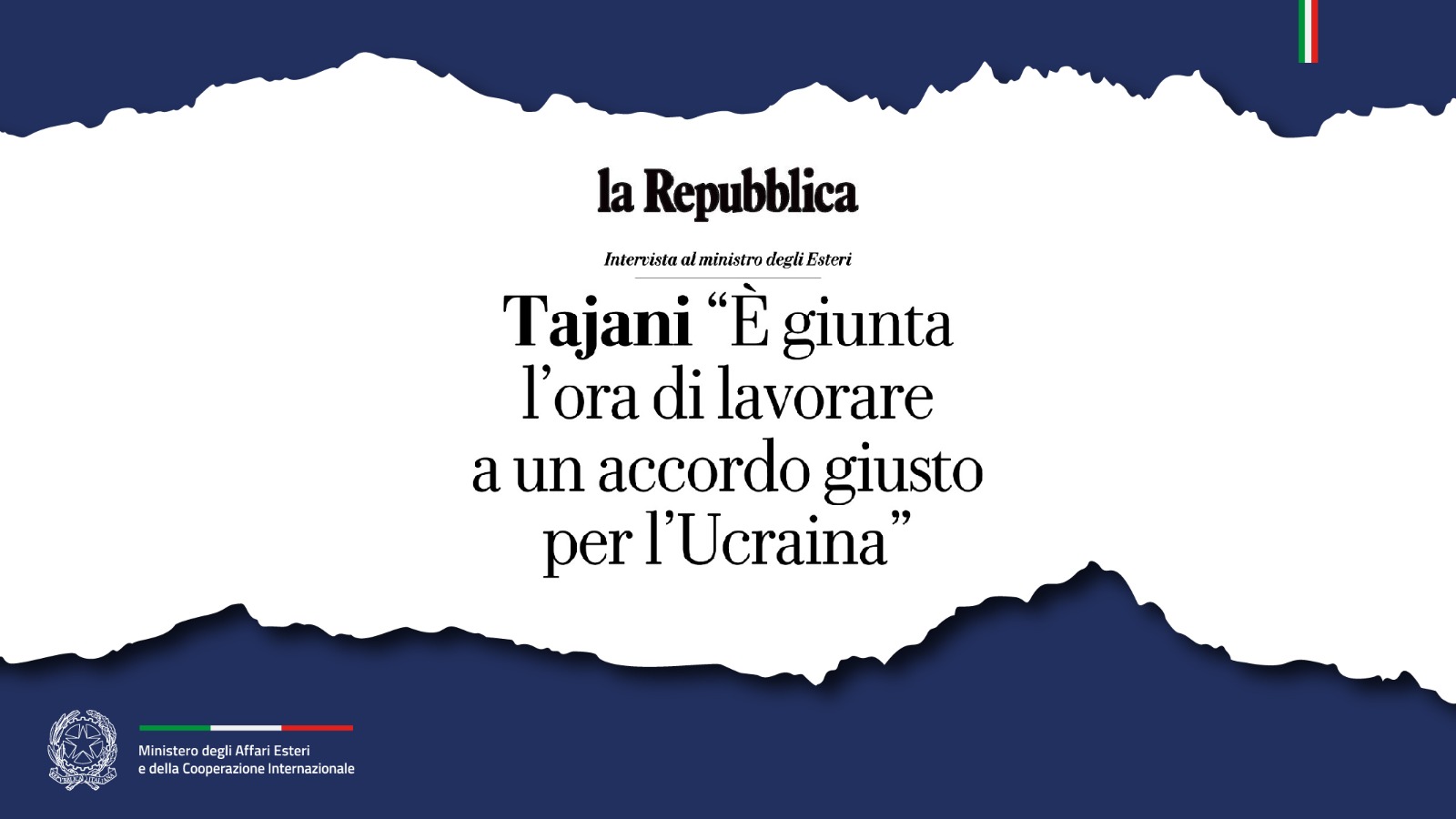 Tajani «È giunta l’ora di lavorare a un accordo giusto per l’Ucraina»