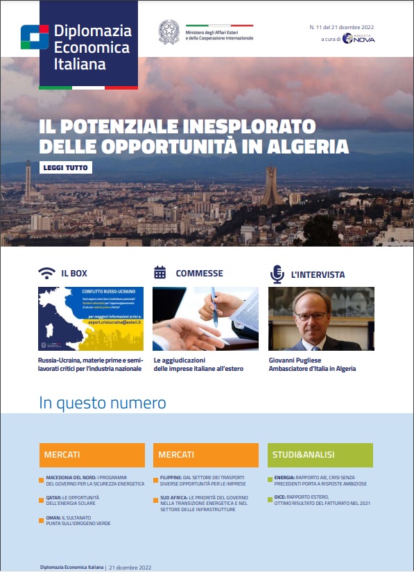 Agenzia Nova – DG Promozione Sistema Paese numero 11-2022 – Il potenziale inesplorato delle opportunità in Algeria