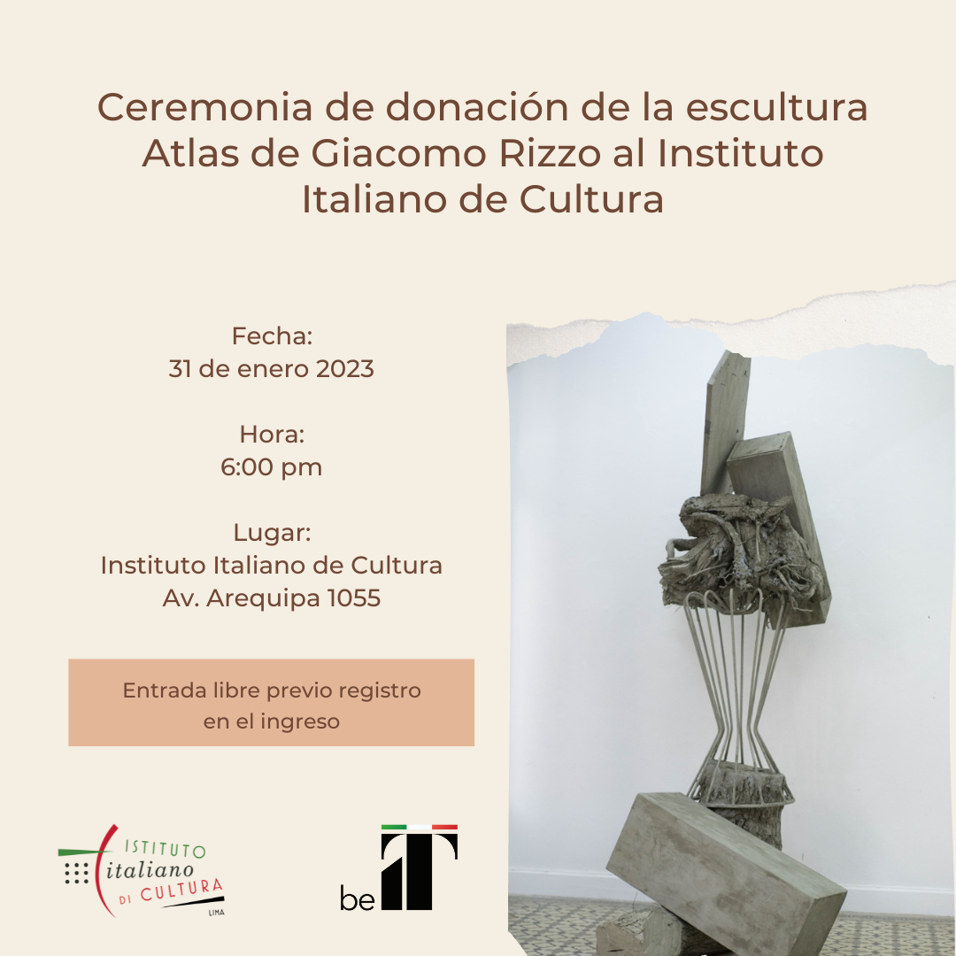 Cerimonia di donazione della scultura Atlas di Giacomo Rizzo all’Istituto Italiano di Cultura di Lima