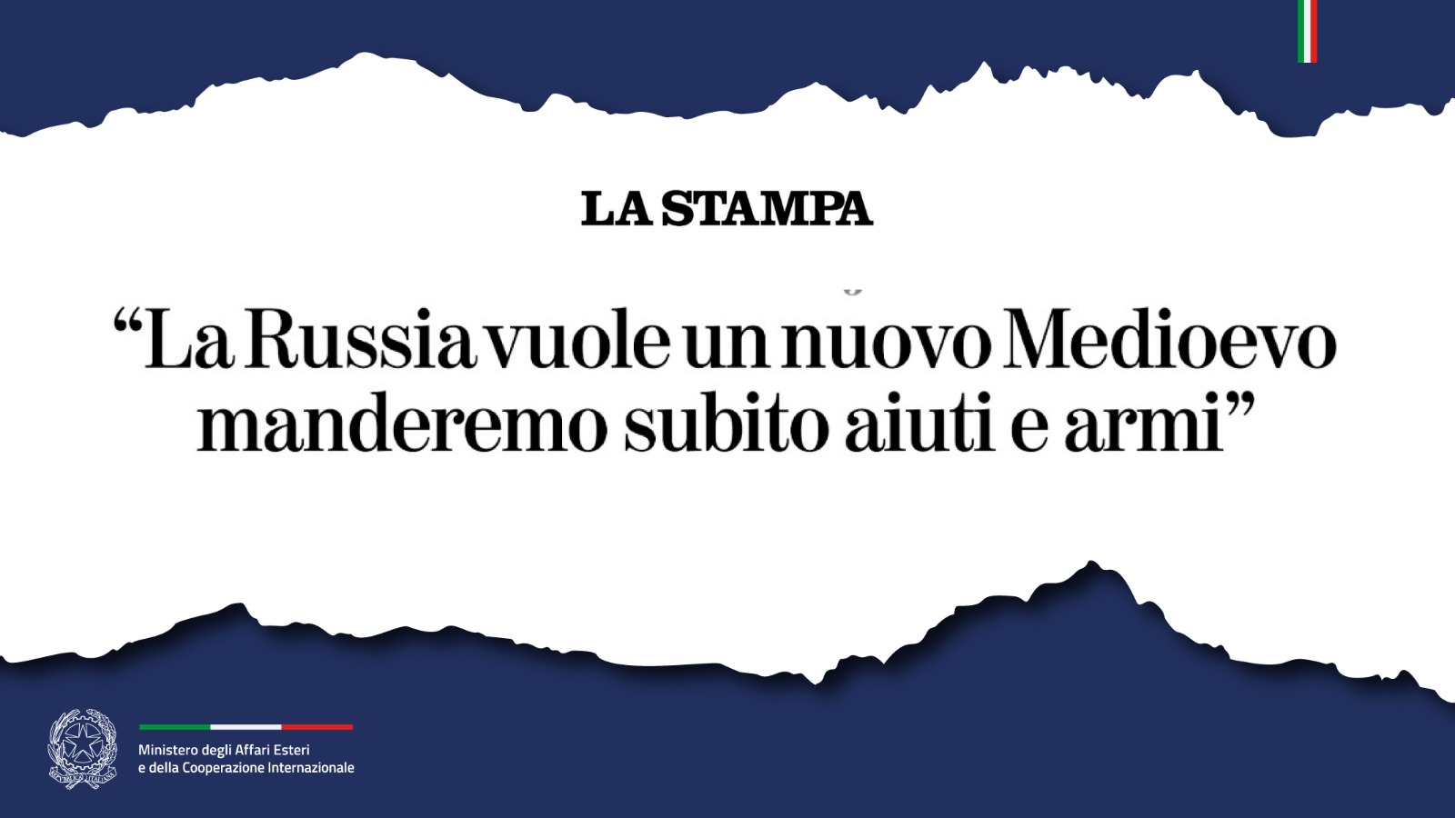 Tajani La Russia vuole un nuovo Medioevo manderemo subito aiuti e armi (La Stampa)