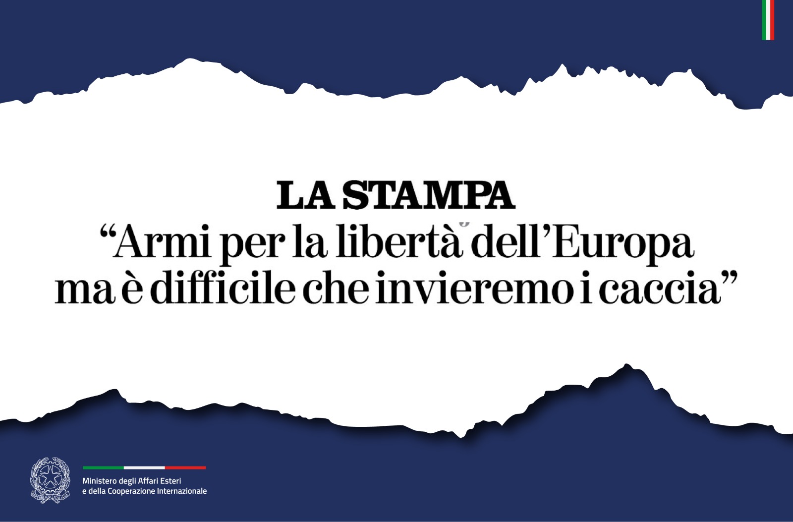 Antonio Tajani “Armi per la libertà dell’Europa ma è difficile che invieremo i caccia” (La Stampa)