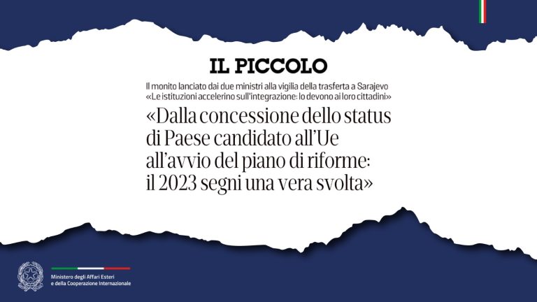 I ministri Tajani e Schallenberg «Dalla concessione dello status di Paese candidato all'Ue all'avvio del piano di riforme: il 2023 segni una vera svolta» (Il Piccolo)