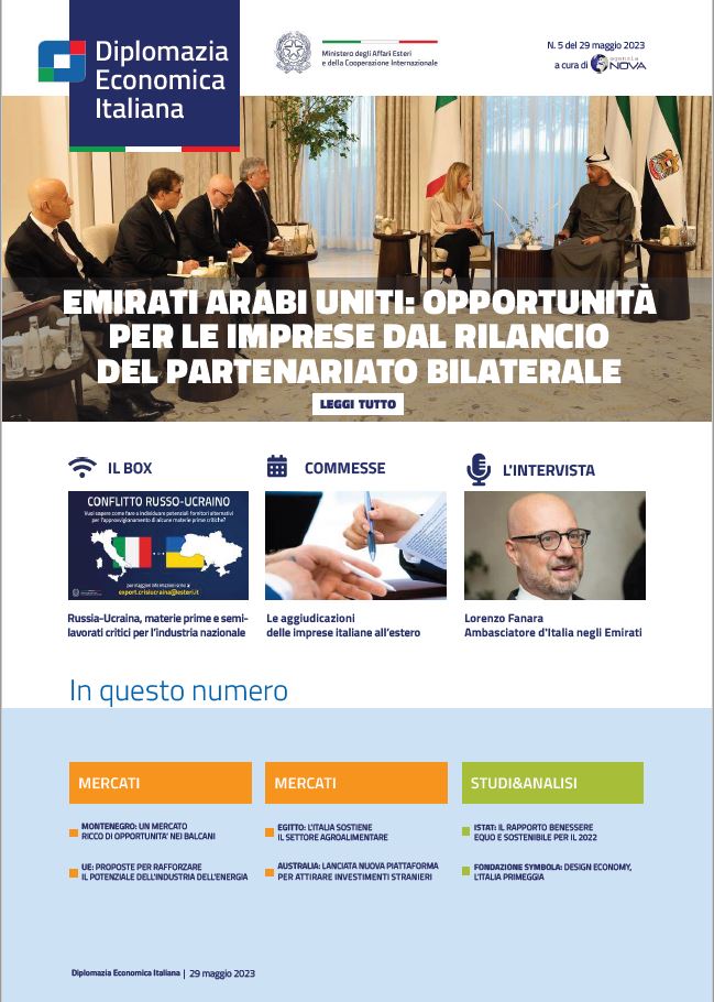 Agenzia Nova – DG Promozione Sistema Paese numero 05-2023 – Emirati Arabi Uniti: opportunità per le imprese dal rilancio del partenariato bilaterale