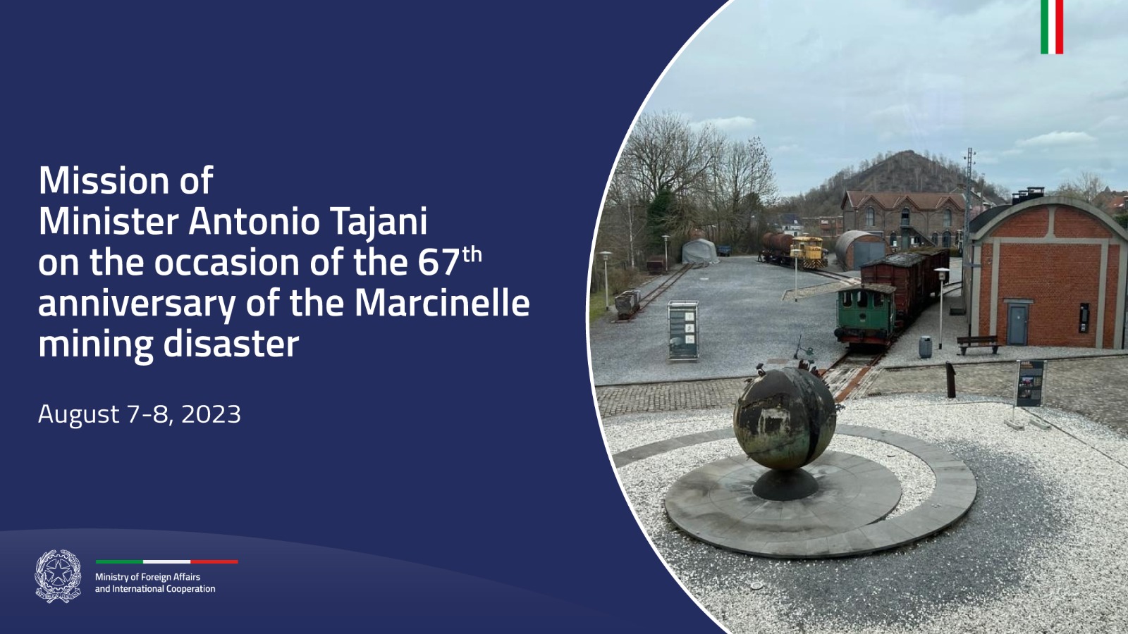 Mission of Minister Antonio Tajani on the occasion of the 67th anniversary of the Marcinelle mining disaster