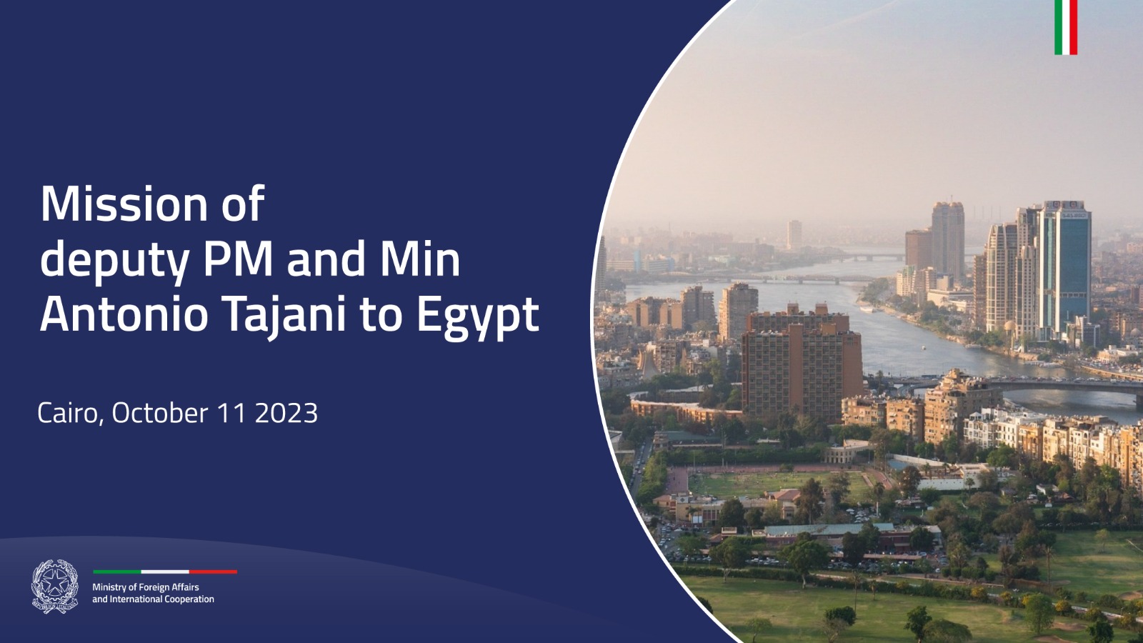 Mission of Minister Tajani to Egypt