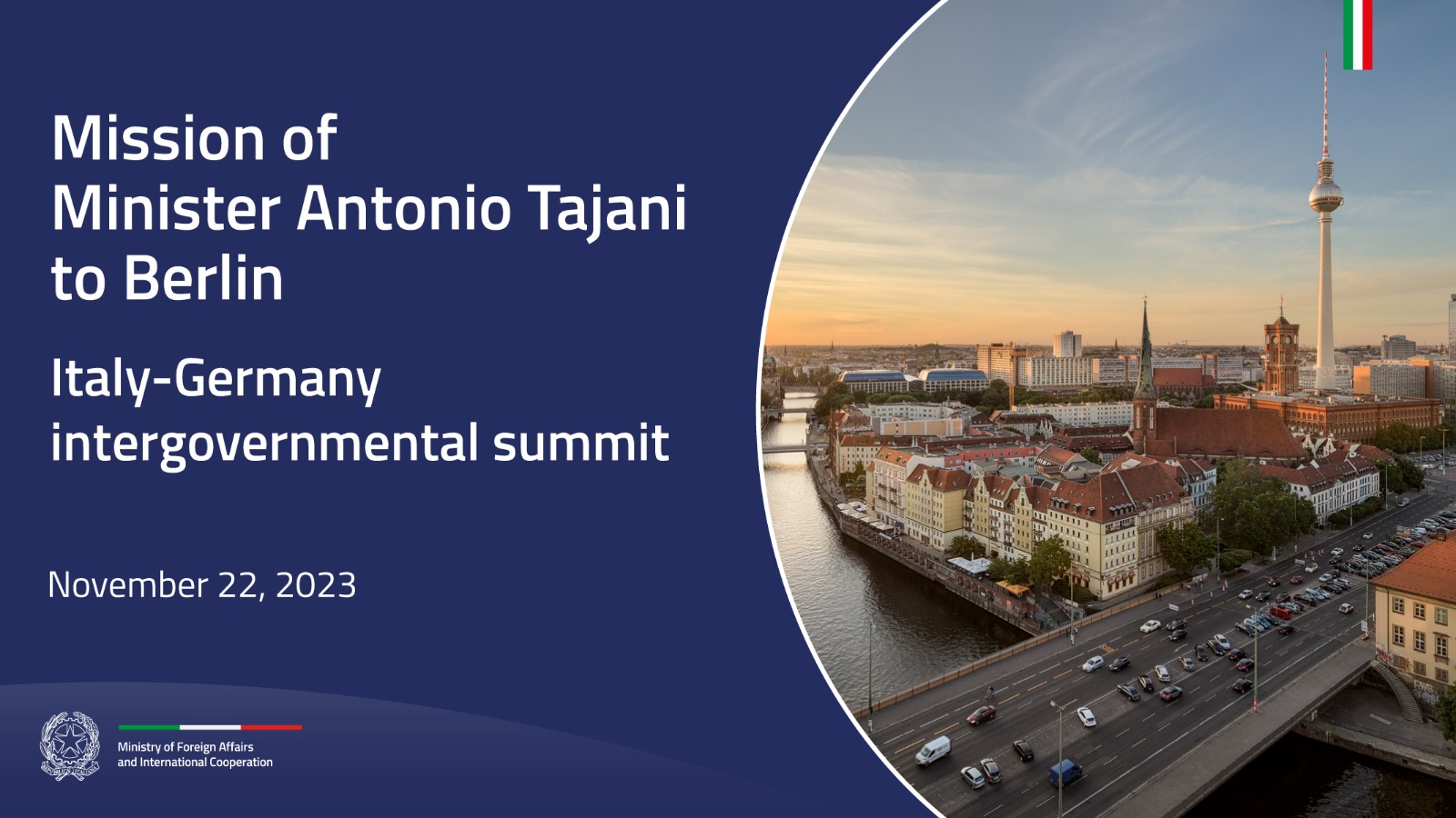 Mission of Minister Antonio Tajani to Berlin – Italy-Germany intergovernmental summit