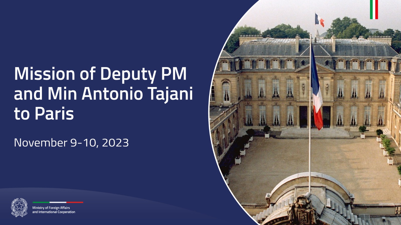 Mission of Minister Antonio Tajani to Paris