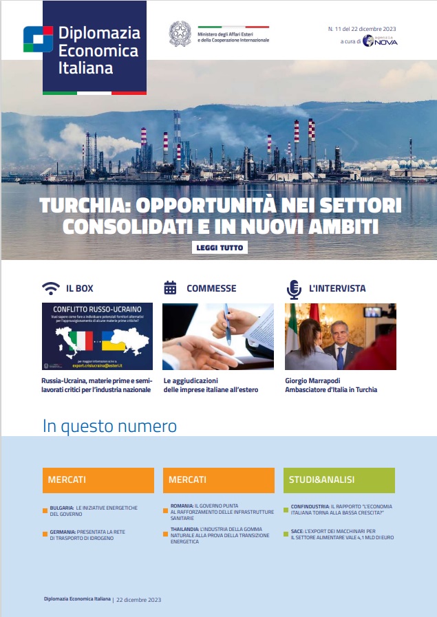 Agenzia Nova – DG Promozione Sistema Paese numero 11-2023 – Turchia: opportunità nei settori consolidati e in nuovi ambiti