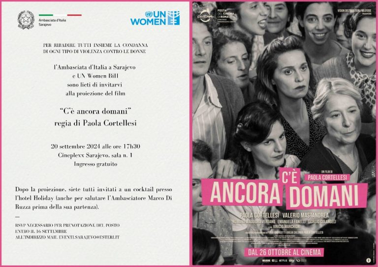 Sarajevo, “Panchina rossa” e Paola Cortellesi contro la violenza di genere