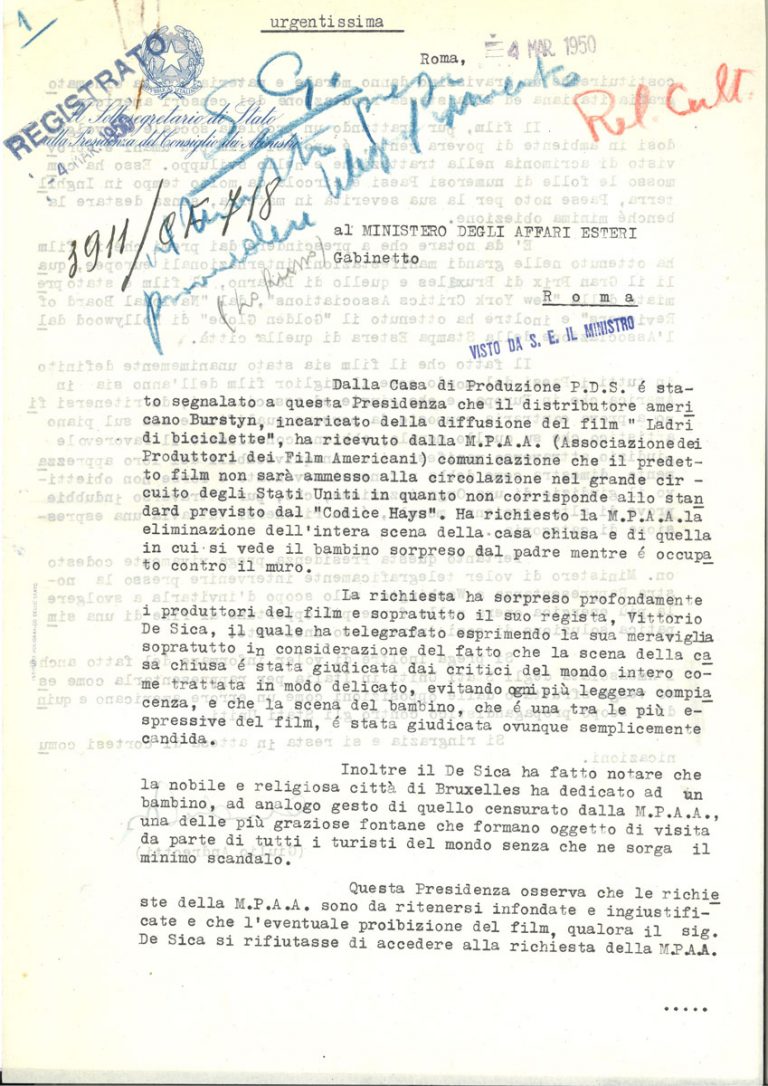 Il cinema italiano nelle carte dell’Archivio Storico Diplomatico