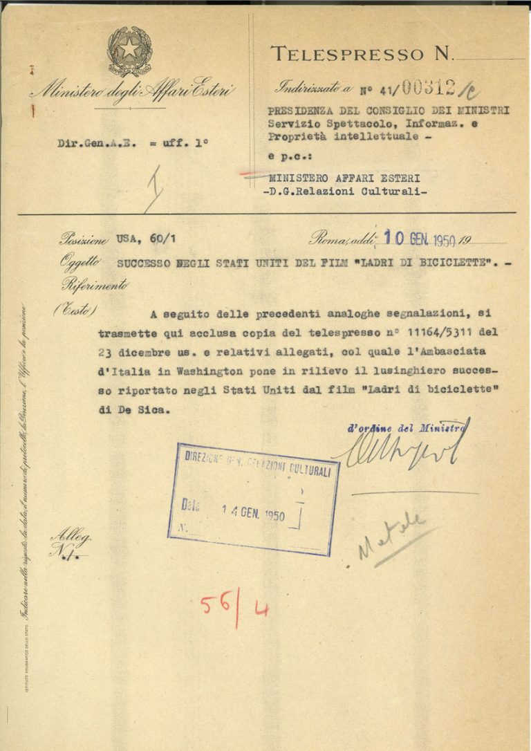 Il cinema italiano nelle carte dell’Archivio Storico Diplomatico