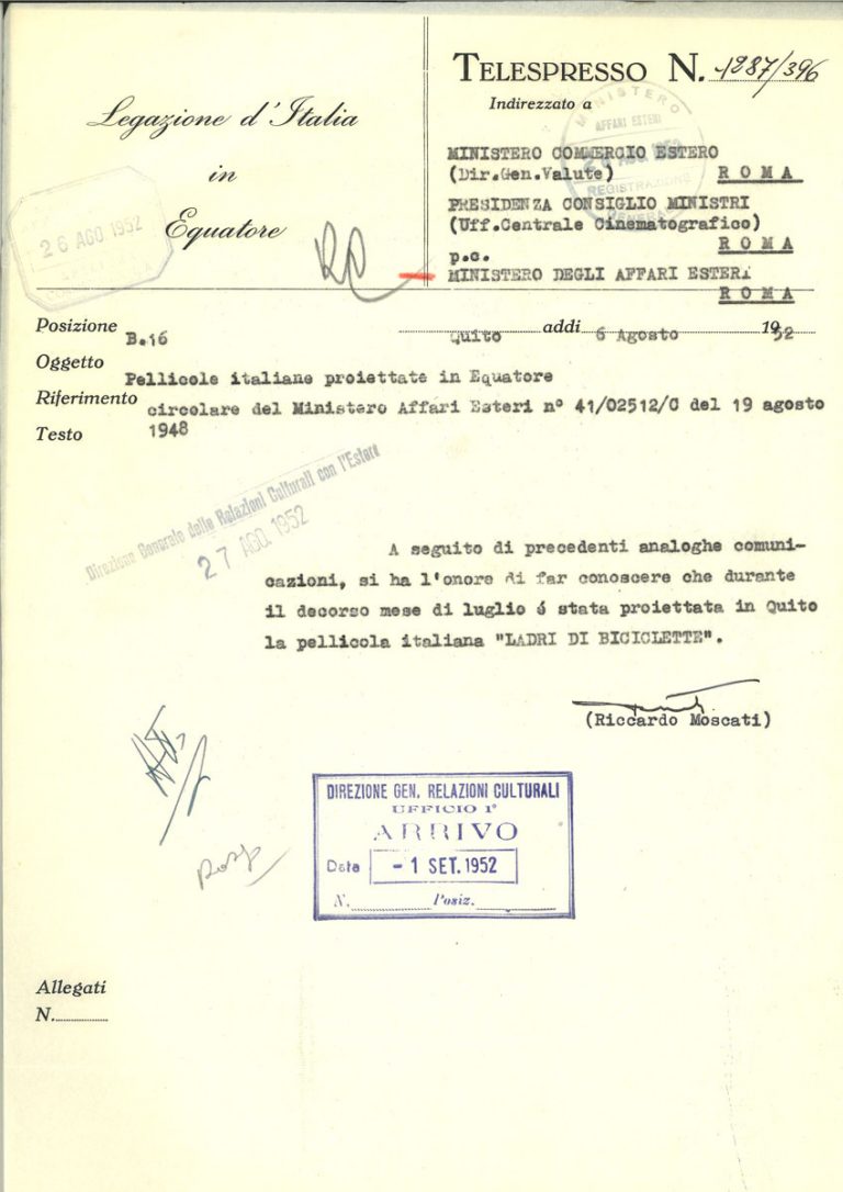 Il cinema italiano nelle carte dell’Archivio Storico Diplomatico
