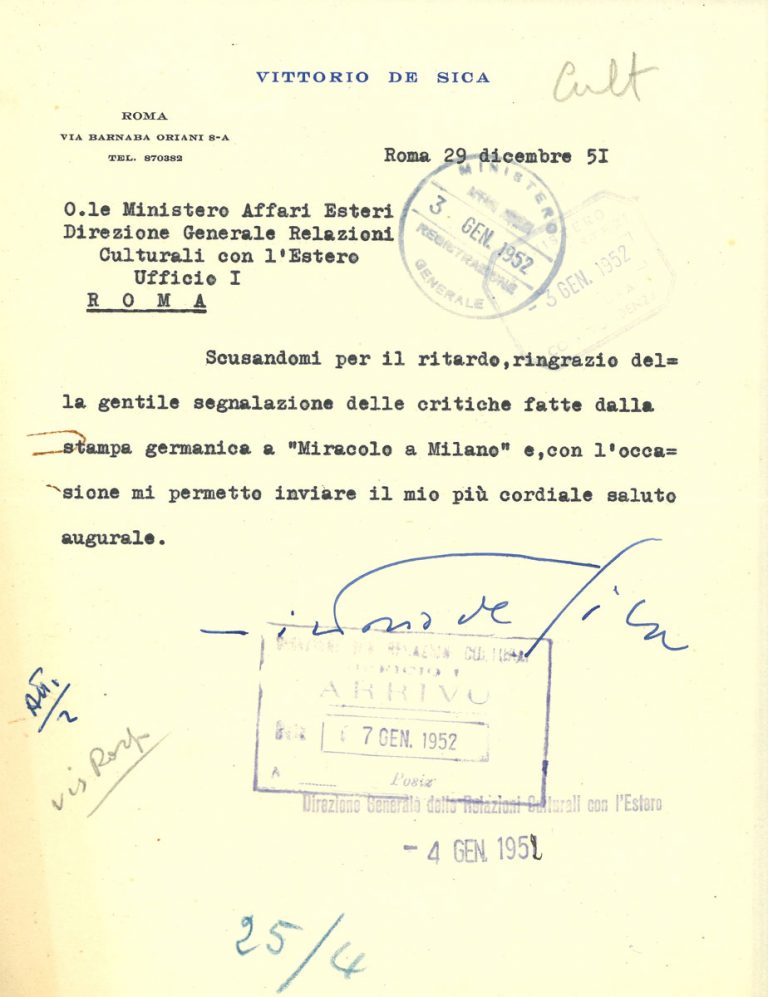 Il cinema italiano nelle carte dell’Archivio Storico Diplomatico