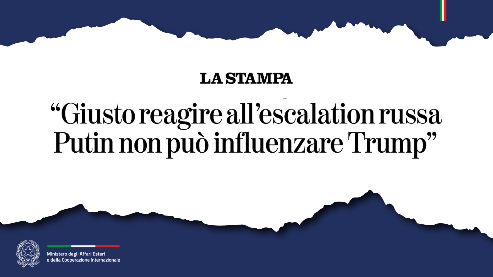 Tajani «Giusto reagire all’escalation russa. Putin non può influenzare Trump». (La Stampa)
