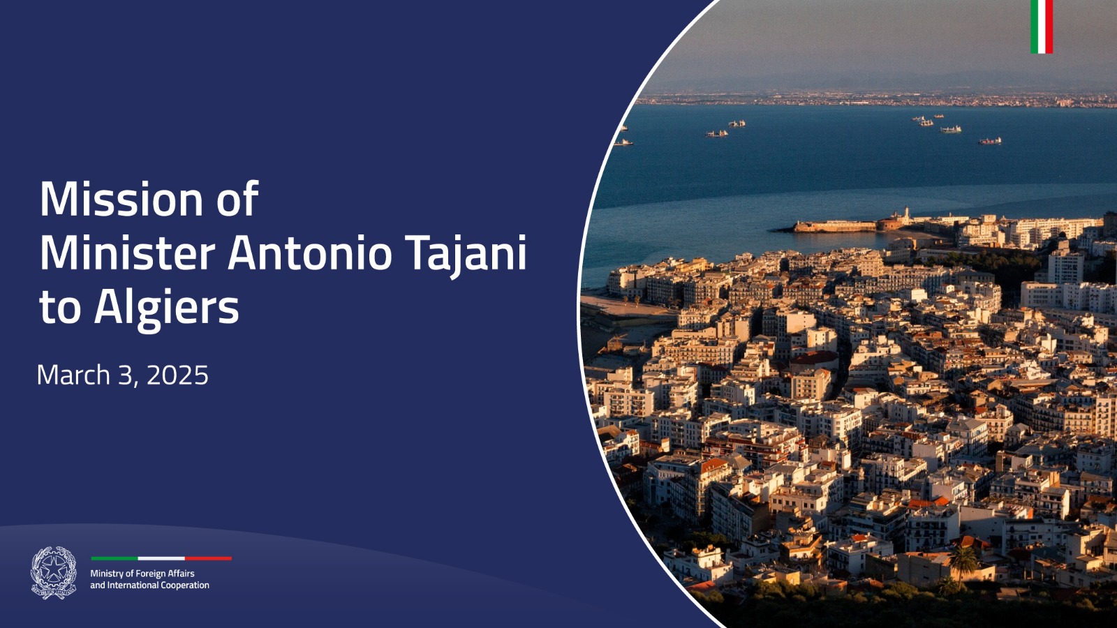 Tajani on mission in Algeria, a key strategic partner in the Mediterranean and Africa