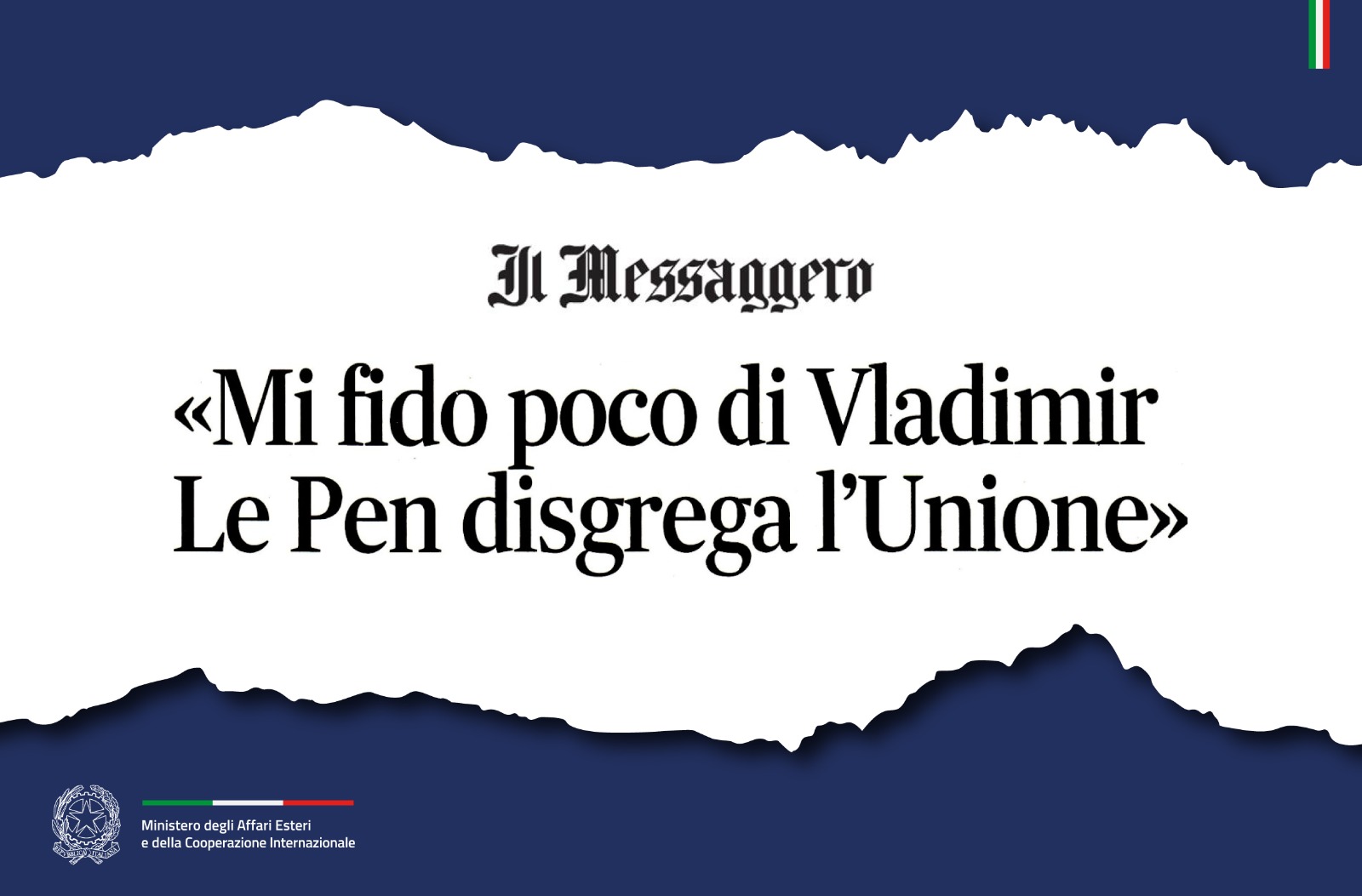 Tajani: “I don’t trust Vladimir. Le Pen is tearing the Union apart”