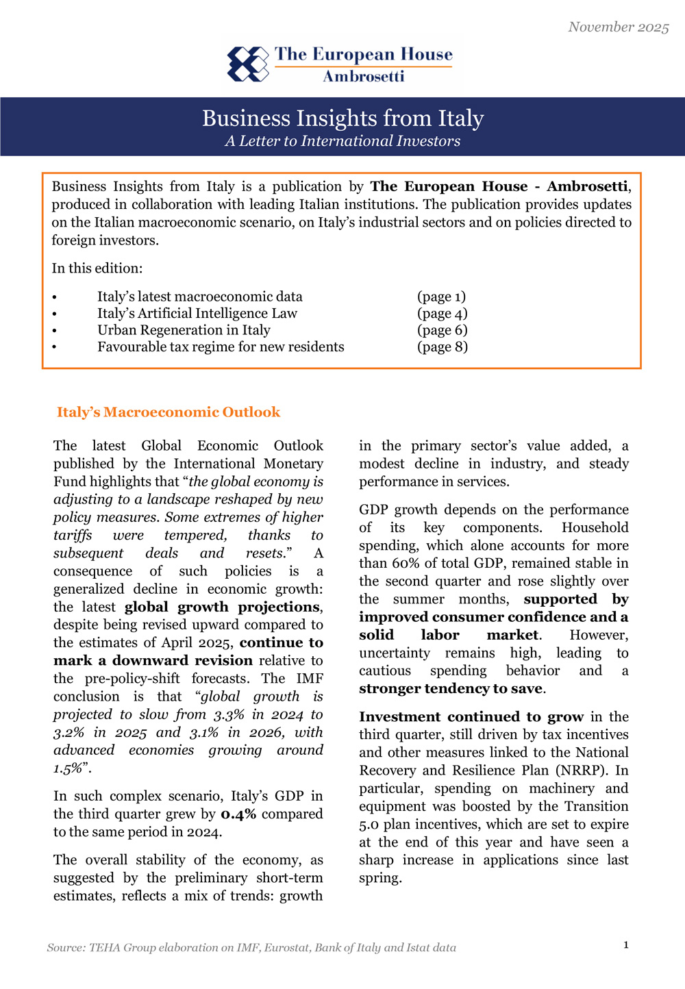 Business Insights from Italy - Novembre 2025