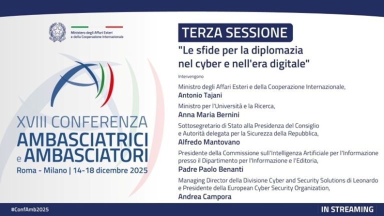 Al via oggi la XVIII Conferenza degli Ambasciatori d’Italia nel mondo