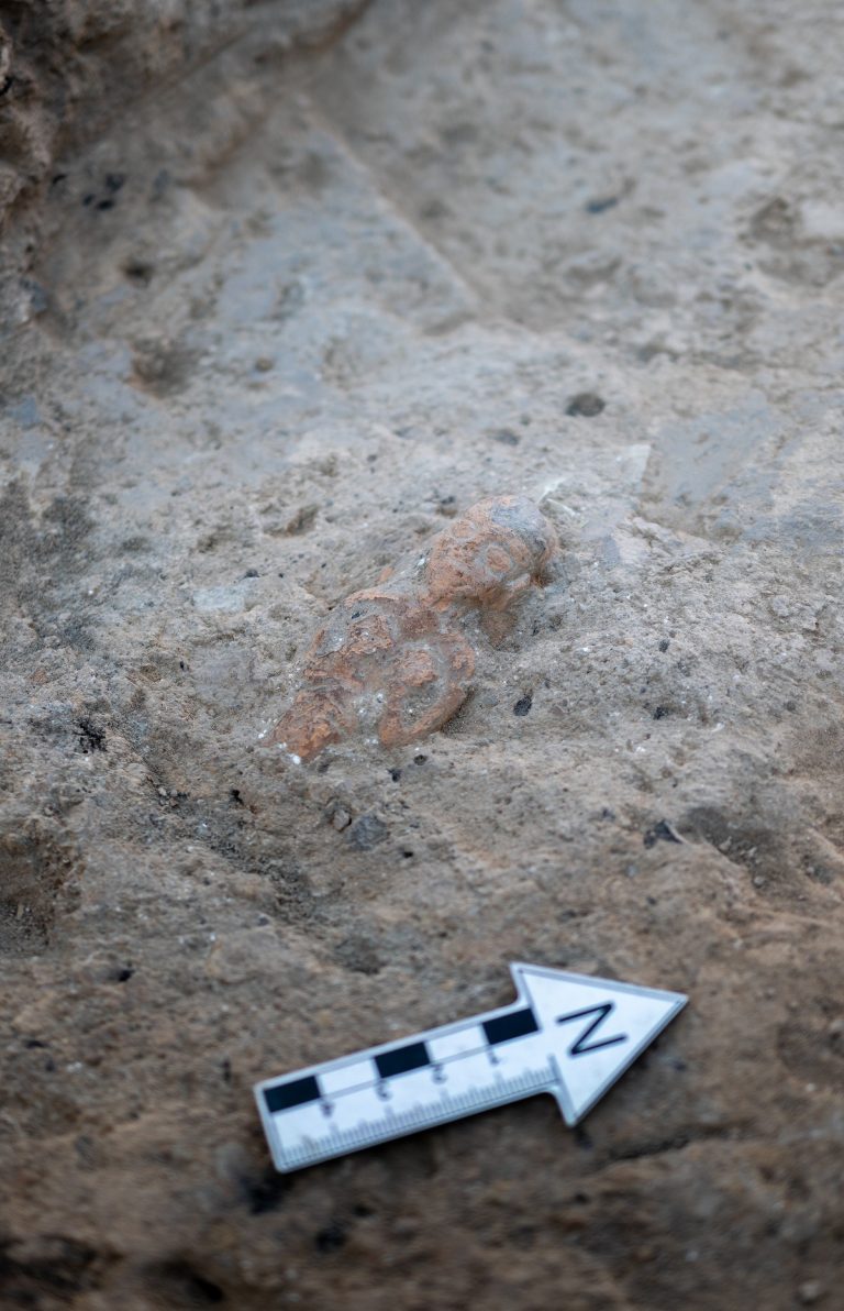 Figurina femminile in terracotta accanto ad altare / Terracotta female figurine next to an altar