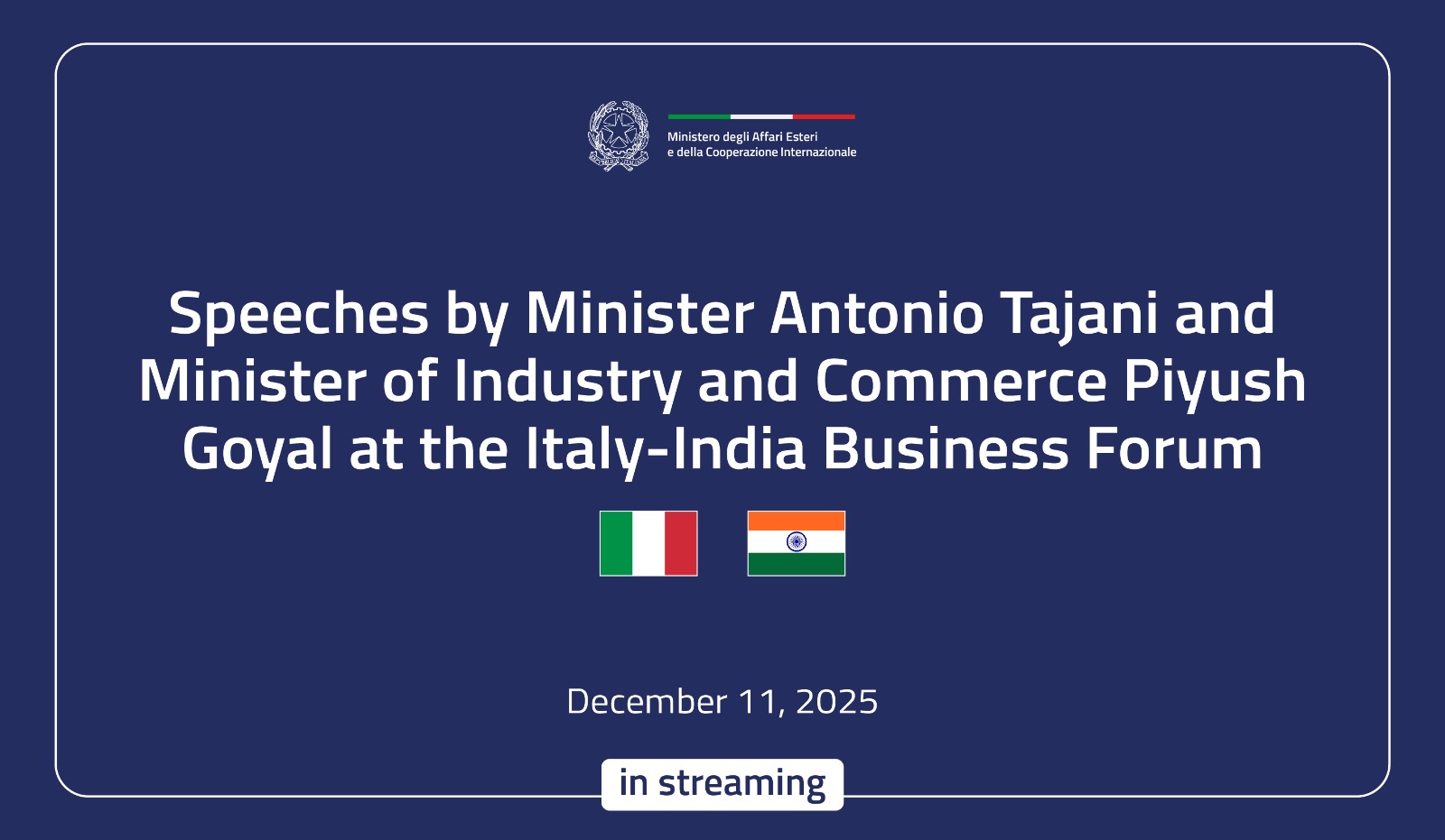 Tajani in Mumbai for the Italy–India Business Forum