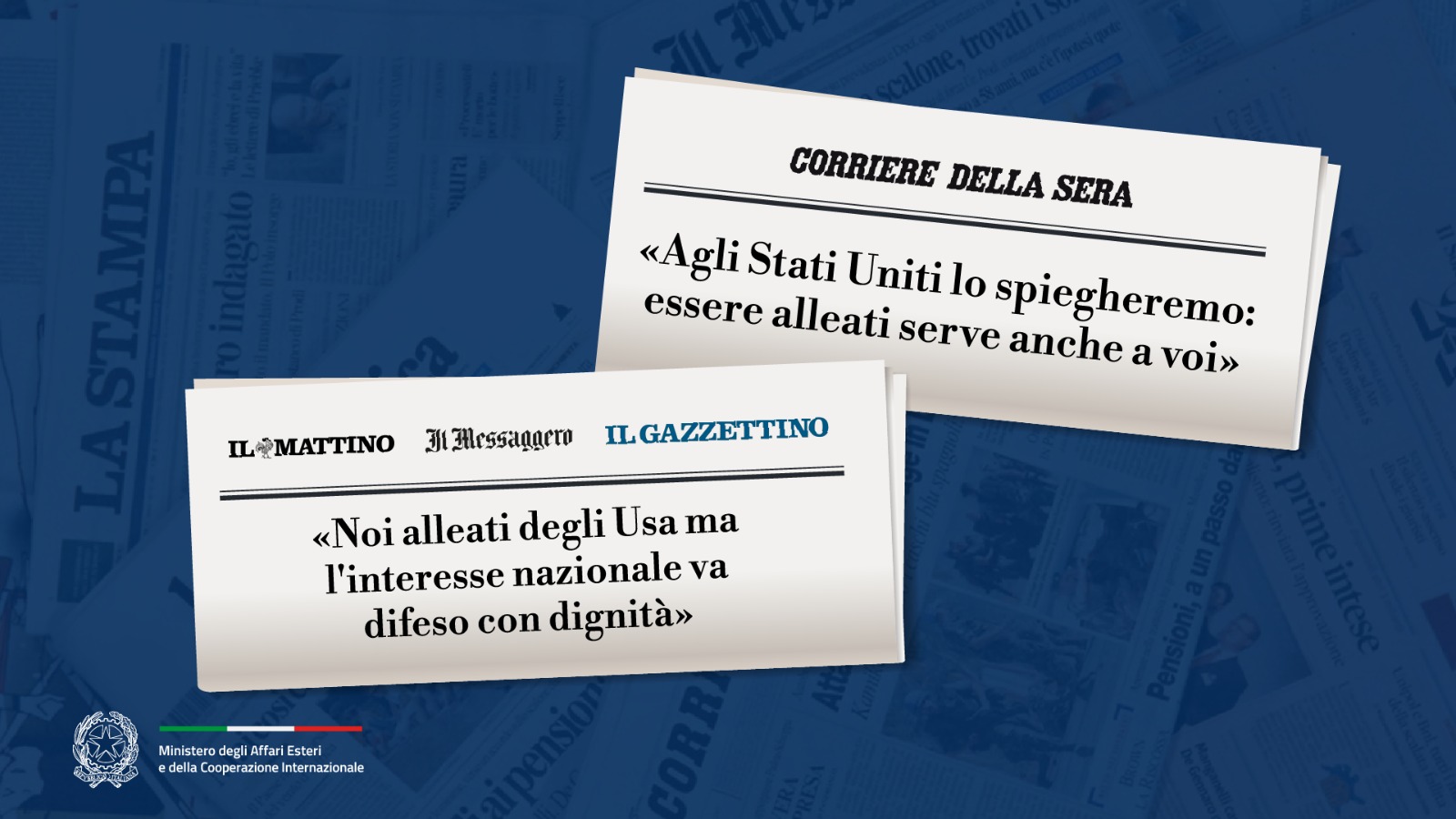 Tajani: «Agli Stati Uniti lo spiegheremo: essere alleati serve anche a voi» / : «Noi alleati degli Usa ma l’interesse nazionale va difeso con dignità»