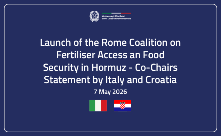 Lancio della Coalizione di Roma sull'accesso ai fertilizzanti e la sicurezza alimentare a Hormuz - Dichiarazione Congiunta