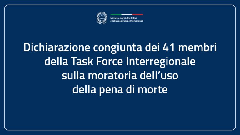 Dichiarazione congiunta dei 41 membri della Task Force Interregionale sulla moratoria dell’uso della pena di morte