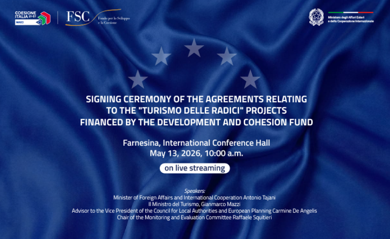 Ministers Tajani and Mazzi at the signing of agreements with implementing bodies for the “Tourism of Roots” initiative