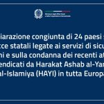 Dichiarazione congiunta sulle minacce statali iraniane e sugli attacchi rivendicati da HAYI