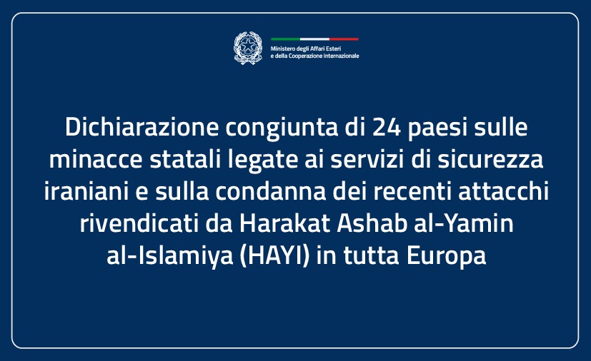 Dichiarazione congiunta sulle minacce statali iraniane e sugli attacchi rivendicati da HAYI