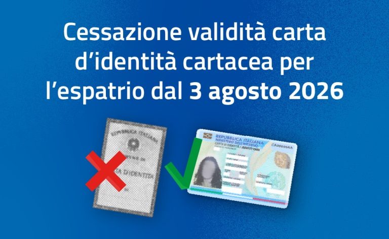 Cessazione della validità della carta d’identità cartacea per l’espatrio dal 3 agosto