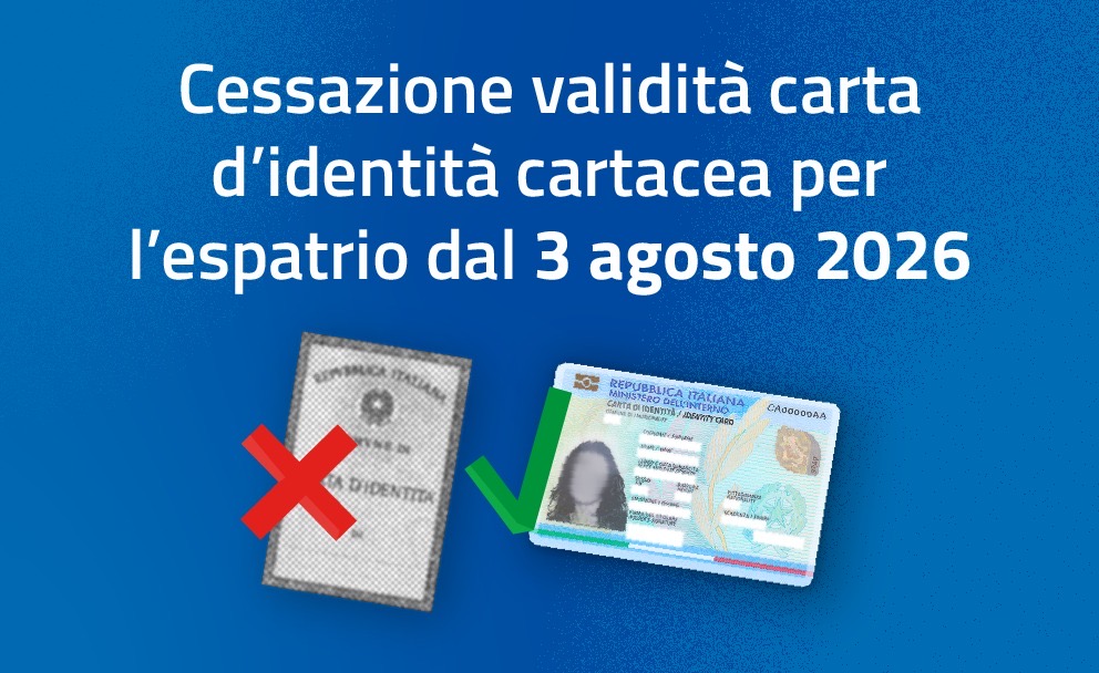 Cessazione della validità della carta d’identità cartacea per l’espatrio dal 3 agosto